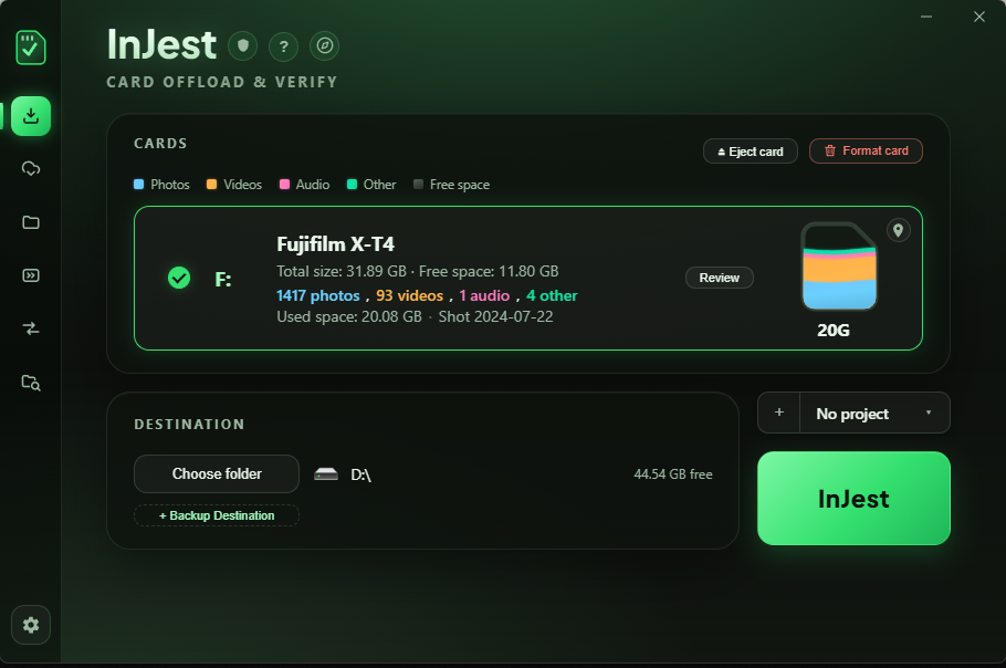InJest Multi-Card Ingest Tab Interface