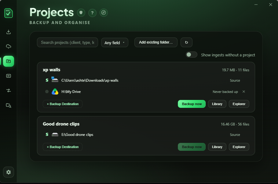 InJest Projects Manager Tab Interface