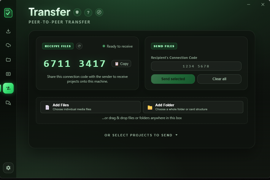 InJest P2P Direct Transfer Tab Interface