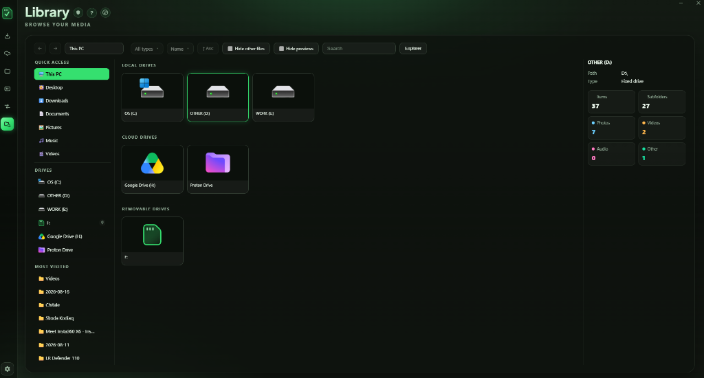 InJest Library Media Browser Tab Interface