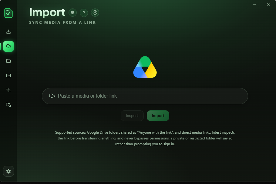 InJest Cloud Import Tab Interface